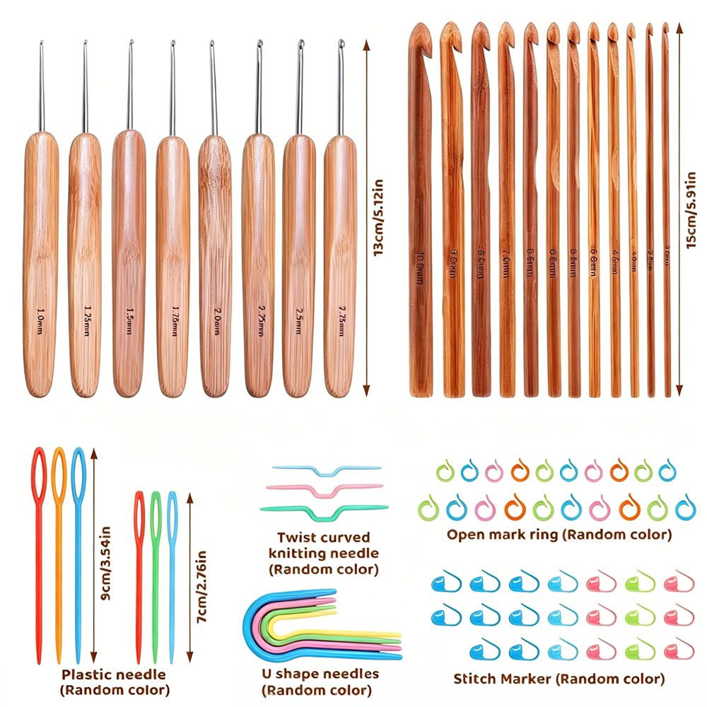 74pcs Bamboo Crochet Hooks Set - đánh giá và giá Tool Bag